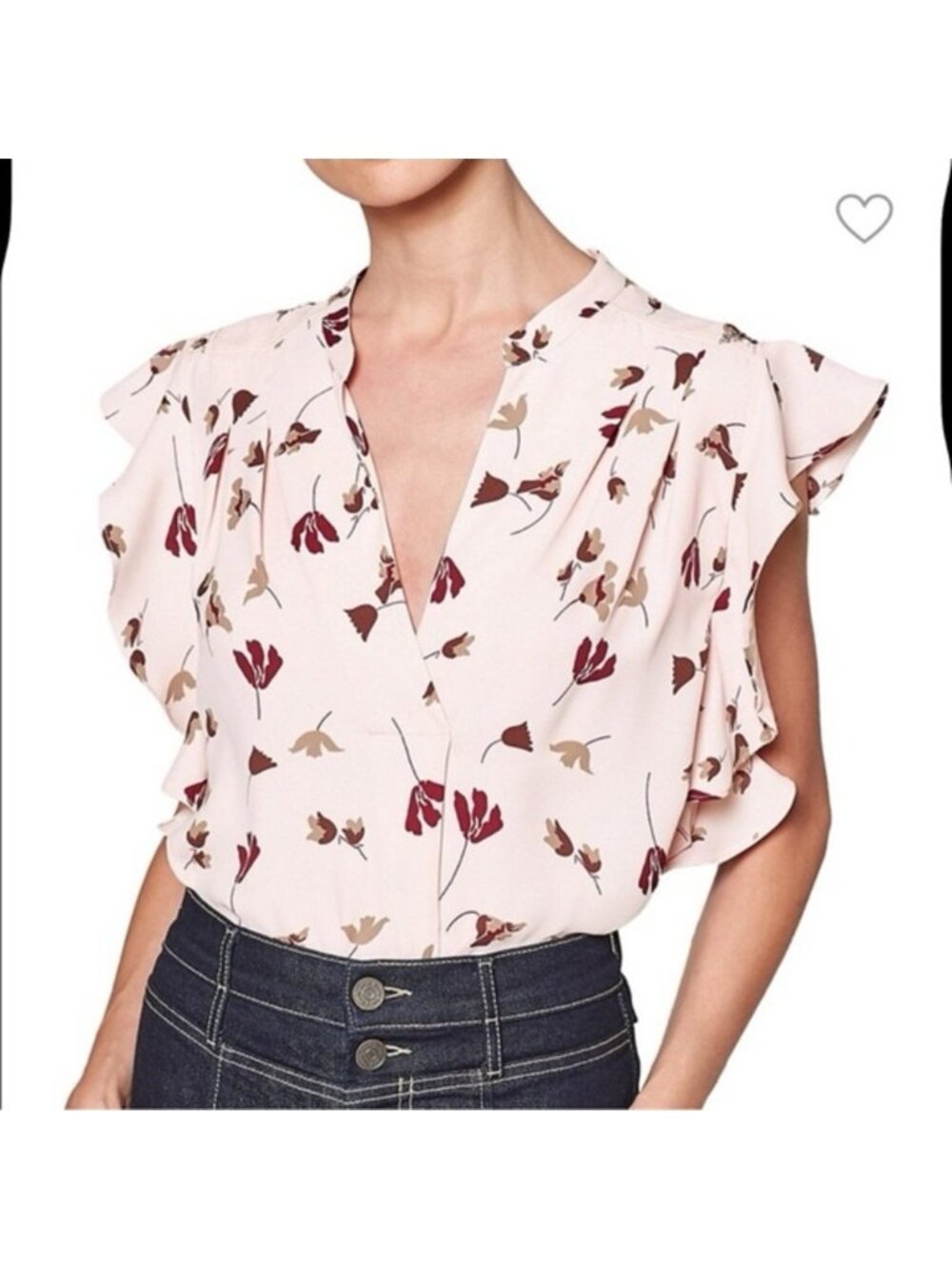 JOIE Ashtina Light Pink Floral Ruffle sleeve V neck  Blouse medium NWT